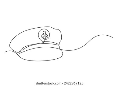 dibujo de línea continua del sombrero del capitán.icono de vector de una sola línea del sombrero del capitán.fondo blanco aislado