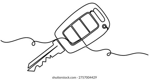 continuous line drawing of car key, Car keys with alarm system outline drawing illustration. 