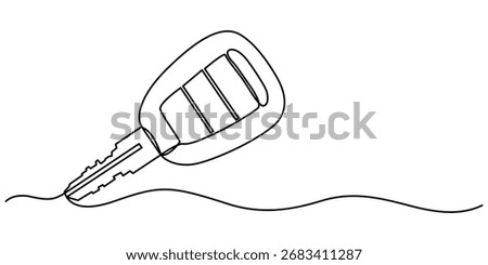 continuous line drawing of car key, Car keys with alarm system outline drawing illustration. 