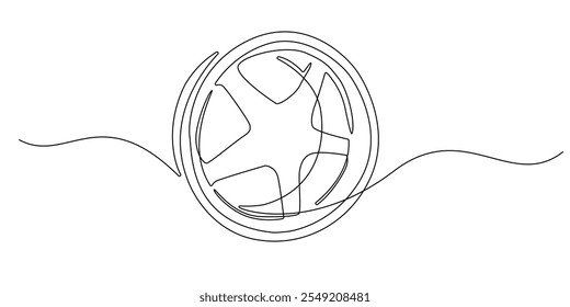 continuous line drawing of car rims.one line drawing of sports car accessories rims.single line vector illustration.isolated white background