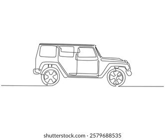 Continuous line drawing of car in side view. Single line illustration of modern city car. Transportation, modern vehicle outline. Editable outline