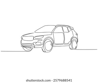 Continuous line drawing of car in side view. Single line illustration of modern city car. Transportation, modern vehicle outline. Editable outline