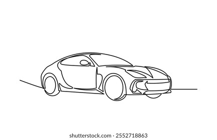 Dibujo de línea continuo de un coche. El arte de una sola línea es un hermoso coche de lujo moderno y elegante. Ilustración vectorial del coche aislada en un fondo blanco.