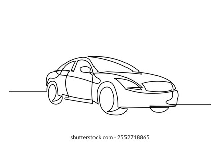 Dibujo de línea continuo de un coche. El arte de una sola línea es un hermoso coche de lujo moderno y elegante. Ilustración vectorial del coche aislada en un fondo blanco.