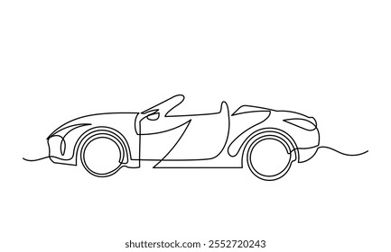 Dibujo de línea continuo de un coche. El arte de una sola línea es un hermoso coche de lujo moderno y elegante. Ilustración vectorial del coche aislada en un fondo blanco.