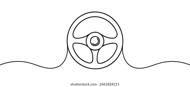 Continuous line drawing of car wheel. One line drawing background. Vector illustration. Car steering wheel symbols.