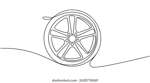 Continuous line drawing of a car wheel rim