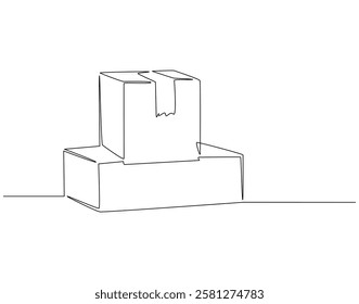 Continuous line drawing of cardboard boxes. Single line illustration of stack of boxes. Delivery, package concept. Editable outline