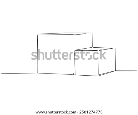 Continuous line drawing of cardboard boxes. Single line illustration of stack of boxes. Delivery, package concept. Editable outline