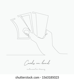 continuous line drawing. cards on hand. simple vector illustration. cards on hand concept hand drawing sketch line.