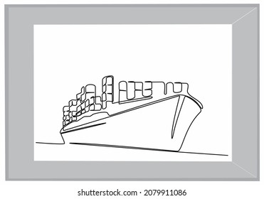 
Continuous line drawing cargo ship vector illustration