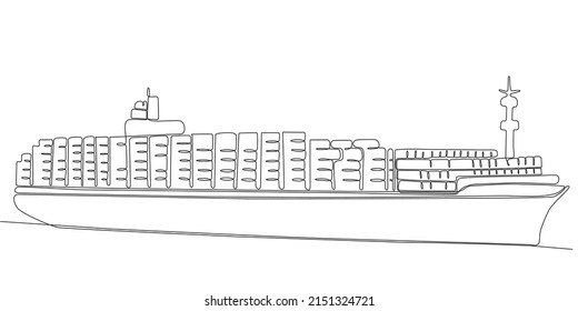 
Continuous line drawing cargo ship vector illustration