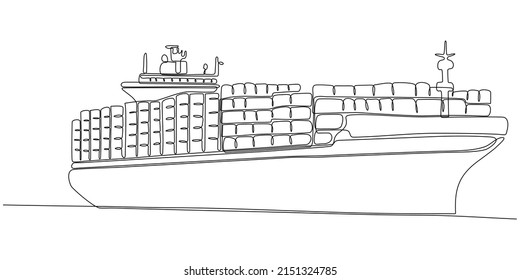 
Continuous line drawing cargo ship vector illustration