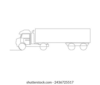 Kontinuierliche Linienzeichnung von Lastkraftwagen. Eine Reihe von Containern LKW. Truck Continuous Line Art. Editierbarer Umriss.
