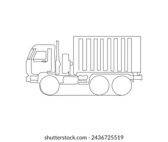 Continuous Line Drawing Of Cargo Truck. One Line Of Containers Truck. Truck Continuous Line Art. Editable Outline.
