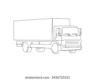 Continuous Line Drawing Of Cargo Truck. One Line Of Containers Truck. Truck Continuous Line Art. Editable Outline.
