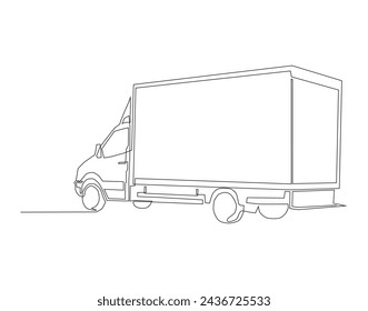 Continuous Line Drawing Of Cargo Truck. One Line Of Containers Truck. Truck Continuous Line Art. Editable Outline.
