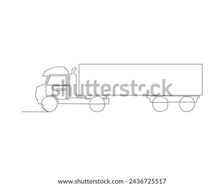 Continuous Line Drawing Of Cargo Truck. One Line Of Containers Truck. Truck Continuous Line Art. Editable Outline.
