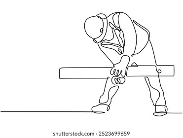 Continuous line drawing of a carpenter. Depicting craftsmanship and skill in woodworking. Vector illustration.