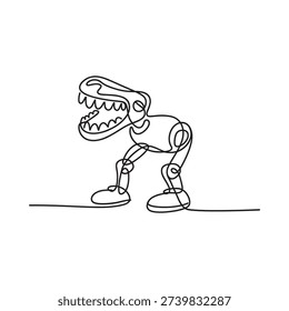 Continuous line drawing of a cartoon gorilla in a crouching pose