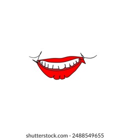 continuous line drawing. Cartoon mouth with red tongue sticking out. icon vector illustration