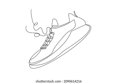 Dibujo continuo de zapatos de tenis casuales. Arte de una sola línea de zapatos deportivos. Ilustración del vector