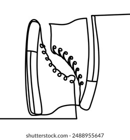 Continuous line drawing of casual sneakers shoes. Single one line art of sport shoes. simple linear style