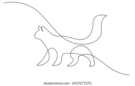 Continuous line drawing of cat on white background