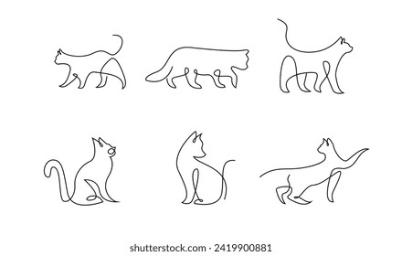 Dibujo continuo de línea de gato sobre fondo blanco