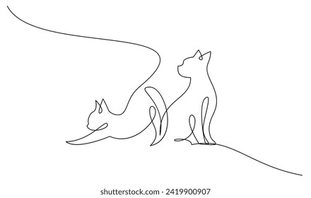 Continuous line drawing of cat on white background