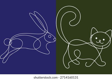 Endloszeichnung von Katze und Kaninchen