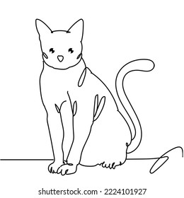Continuous line drawing of cat silhouette on white background. Hand drawn single line vector illustration