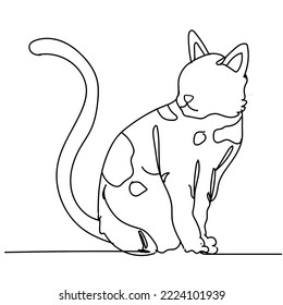 Continuous line drawing of cat silhouette on white background. Hand drawn single line vector illustration