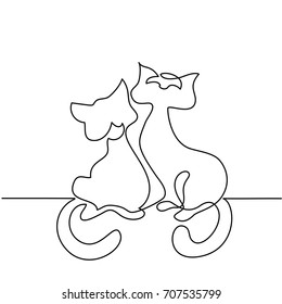 Continuous line drawing. Cat silhouette logo. Vector illustration on white background