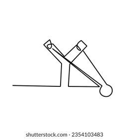 dibujo continuo de la línea de catapulta. catapulta de madera