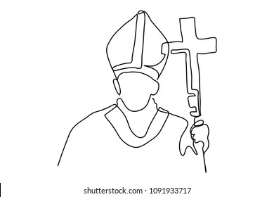 continuous line drawing of Catholic priest vector illustration.