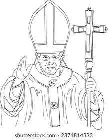 Continuous Line Drawing of Catholic Priest - Vector Illustration for Religious Art, One Continuous Line Catholic Priest Silhouette - Hand-Drawn Picture in Vector