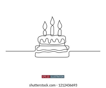 Continuous line drawing of celebratory cake. Template for your design works. Vector illustration.