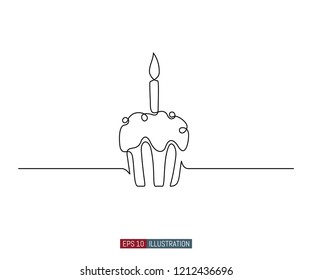 Continuous line drawing of celebratory cake. Template for your design works. Vector illustration.