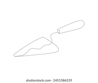 Continuous line drawing of cement trowel. One line of cement trowel for brick. Worker tool concept continuous line art. Editable outline
