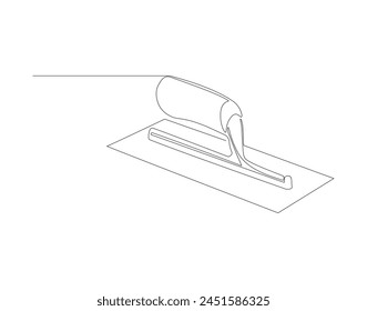 Continuous line drawing of cement trowel. One line of cement trowel for brick. Worker tool concept continuous line art. Editable outline
