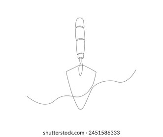Continuous line drawing of cement trowel. One line of cement trowel for brick. Worker tool concept continuous line art. Editable outline
