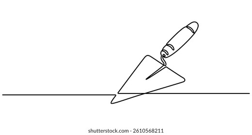 Continuous line drawing of cement trowel. One line of cement trowel for brick. Worker tool concept continuous line art. Editable outline, construction trowel tools concept graphic design vector style.