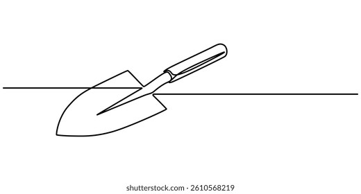 Continuous line drawing of cement trowel. One line of cement trowel for brick. Worker tool concept continuous line art. Editable outline, construction trowel tools concept graphic design vector style.