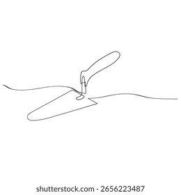 Desenho de linha contínua da espátula de cimento. Uma linha de espátula de cimento para tijolo. Contorno editável do conceito de linha contínua da ferramenta Trabalhador