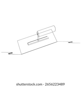 Dibujo continuo de la línea de la paleta de cemento. Una línea de paleta de cemento para ladrillo. Concepto de herramienta de trabajo arte de línea continua. Esquema editable