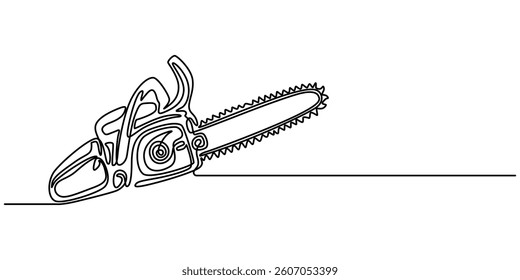 continuous line drawing of chainsaw.one line drawing of carpenter equipment chainsaw.single line vector illustration.isolated white background, one line art chainsaw vector illustration. minimalist.