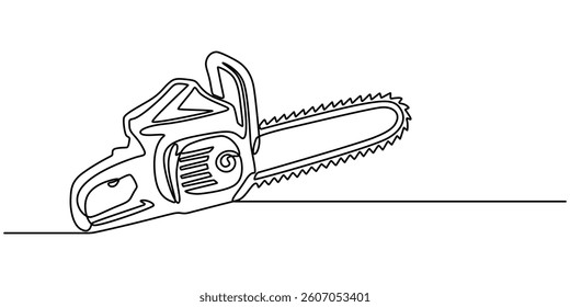 continuous line drawing of chainsaw.one line drawing of carpenter equipment chainsaw.single line vector illustration.isolated white background, one line art chainsaw vector illustration. minimalist.