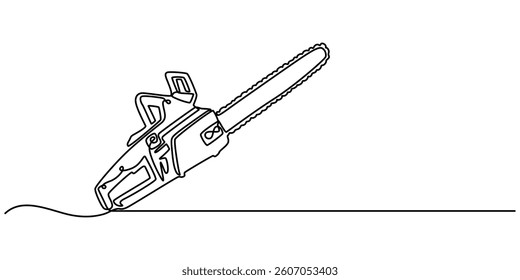 continuous line drawing of chainsaw.one line drawing of carpenter equipment chainsaw.single line vector illustration.isolated white background, one line art chainsaw vector illustration. minimalist.