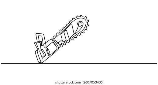 continuous line drawing of chainsaw.one line drawing of carpenter equipment chainsaw.single line vector illustration.isolated white background, one line art chainsaw vector illustration. minimalist.